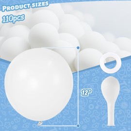 LovesTown 110PCS White Balloons, 12 inches White Party Balloons Bulk with Ribbon Latex Helium Balloons Garland Arch for DIY Crafts Birthday Baby Shower Wedding Party Decorations