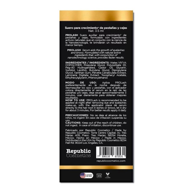 Republic Cosmetics Serum Estimulador Crecimiento Alarga Pestañas Y Cejas 3.5ml