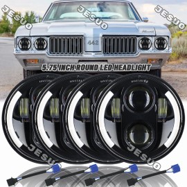 JESUO 4PCS 5 3/4" 5.75 LED Headlights HI/LO DRL for Oldsmobile 442 98 F85 Cutlass