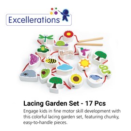 Excellerations 17 Jumbo Pieces Garden Lacing Set, Kids Fine Motor Educational Toy, Ages 2 Years and Up