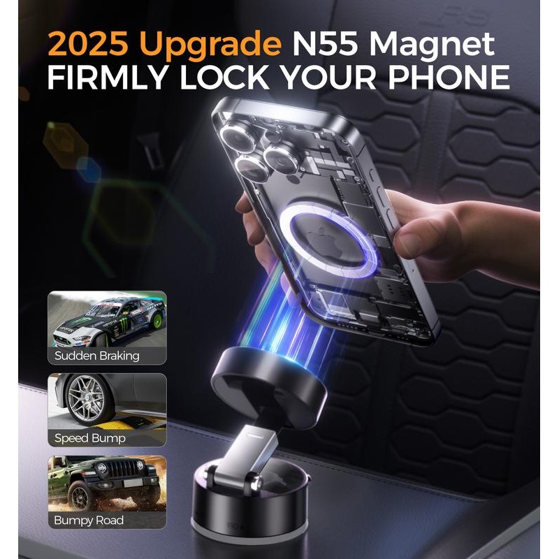 MAGIC JOHN 360° Rotating Magnetic Phone Holder Secure & Adjustable