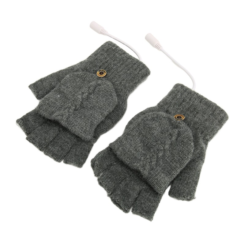 USB Warmer Heated Gloves Flip Half Fingerless Electronic Knitted Hand
