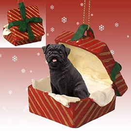 PUG Dog Black in a Red Gift Box Christmas Ornament New RGBD18B