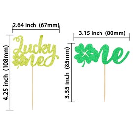 Gyufise 24 Pack St Patrick's Day Lucky One Cupcake Toppers with Lucky Four Leaf First Birthday Cupcake Decorations for St.Patricks 1st Birthday Party Supplies Birthday Decorations