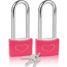 Fuaxat 2 Pack Pink Padlock with 3 Keys, 3Inch Long Shackle Locker Lock with 1-9/16" (40 mm) Wide Aluminum Lock Body, Padlock Keyed Alike for Gym Locker, Gate, Love Lock, Sheds, Storage Unit, Fence