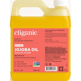 Cliganic Non-GMO Jojoba Oil Bulk 32oz, 100% Pure - Natural Cold Pressed Unrefined Hexane Free Oil for Hair & Face