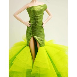 Handmade Cora Gu Classic Shimmery Lime One Shoulder Mermaid Gowns Fit for 12" Fashion Doll and Doll's not Included