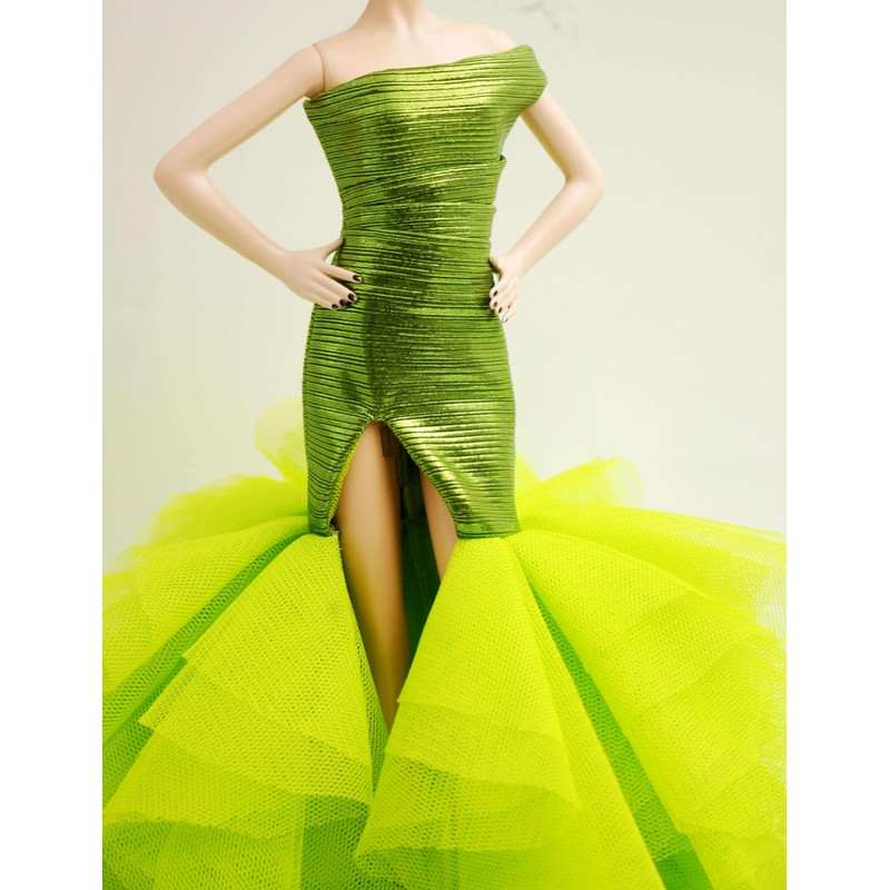 Handmade Cora Gu Classic Shimmery Lime One Shoulder Mermaid Gowns