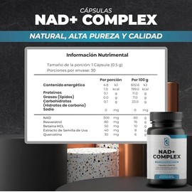 NAIMA NAD+ Complex Antiaging | 30 días | Fórmula avanzada con Resveratrol, Betaína, Semillas de Uva, Quercetina | Suplemento Antioxidante Celular Prem