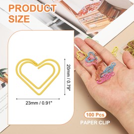 PATIKIL 100pcs Paper Clip, Heart Style Paper Clip Small Cute Rust-Proof Metal Strong Durable Bulk for Office Home, 23mm, Yellow