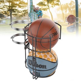 Outdoor Basketball Holder,Sturdy Vertical Storage Rack Metal Basketball Holder,Pole Mount Basketball Rack,Wall Mounted Basketball Storage,Basketball Organizer for 2 Balls,Basketball Goal Accessories