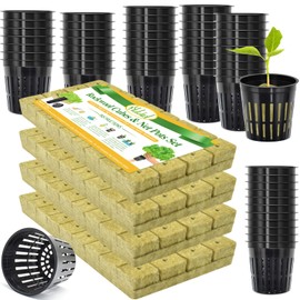 Halatool 144PCS 1.2-Inch Rockwool Cubes with 120PCS 2-Inch Net Cups for Hydroponics Great Hydroponic Kit for Cuttings Clone Plant Propagation Seed Starting & Soilless Cultivation
