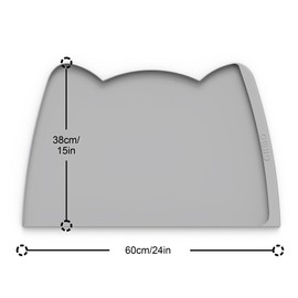 OHMO Dog Food Mat(Ash, 24 * 15'') w/Residue Collection Pocket Silicone Pet Feeding Mat for Floor High Edges Anti Spills Waterproof Cat Water Bowl Tray, Easy Clean Placemat