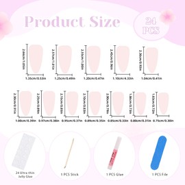 Hebterrka Pack of 24 5D Flower Nails, French Lace, Medium Almond Shaped Artificial Nails with Charms, Bows & Heart Designs for Girls