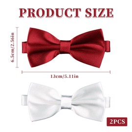 SLAXJNE Pack of 2 Plain Bow Ties for Men, Decorative Bow Ties for Clothing, Adjustable Flies, Formal Flies, Party Bow Ties, darkred