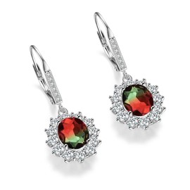 YFN Birthstone Earrings Sterling Silver Oval Drop Dangle Lever Arm Earrings Jewellery Gifts for Women, Sterling Silver, Cubic Zirconia