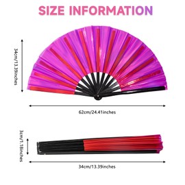 Hasina Large Rave Folding Hand Fan with Leg Strap, Bamboo Clack Handheld Fan for Men Women, Laser Design for Club, Disco, EDM, Festival, Party, Dance and Home Decoration (Rose Red)