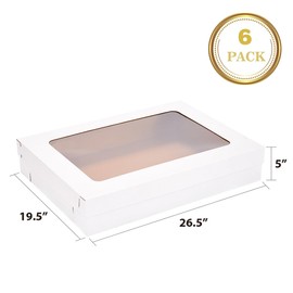 Huoshange 26.5x19.5 x 5 Inches 6 Pack Full Sheet Cake Box with Window,Large Bakery Boxes Corrugated Rectangle Cake Boxes for Donuts,Muffins,Cupcake,Brownie,Pastry Baking,Decor Supplies