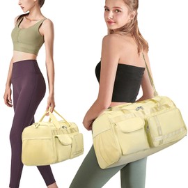 MAXTOP Travel Duffle Bag for Women Carry On Tote Weekender Overnight Bag Large Capacity Duffel Bag with Shoe Compartment,Gym Tote Bag with Dry and Wet Separation Yellow