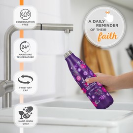 Christian Art Gifts Stainless Steel Double Wall Vacuum Sealed Insulated Water Bottle for Girls & Women: Chosen, Loved, Beautiful Inspirational Scripture, Leak/Spill-proof Thermos, Purple Floral, 17 oz