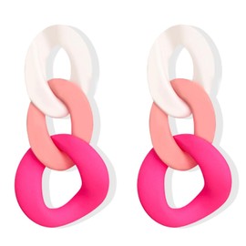 DIYANMMY Charm Elegant Hollow Color Chain Acrylic Geometric Temperament Dangle Drop Earrings Bohemian Minimalist Hypoallergenic Jewelry Gift (White Pink Pink)