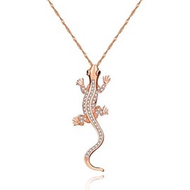 Uloveido Rose Gold Plated Cubic Zirconia Pave Gecko Lizard Pendant Lucky Amulet Necklace for Men or Women N1012-Rose Gold