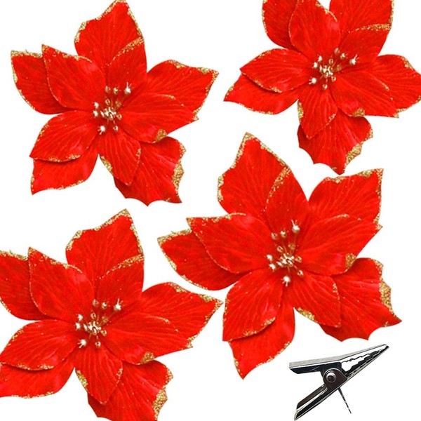 Bodosac 12 pcs Poinsettia Artificial Christmas Flowers Red Poinsettia with