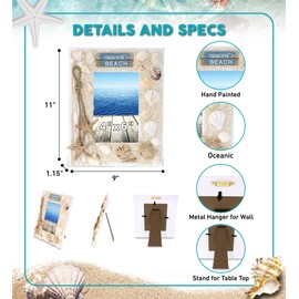 CoTa Global Oceanic Sea Turtle Photo 4X6 Frame - White Wood Seashell Photo Frame for Summer Vacation Memory, Handmade Tropical Sand Nautical Picture Frame For Tabletop or Wall Hang - 9.4 Inches