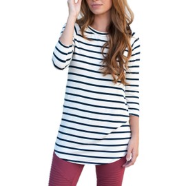 Tickled Teal - Túnica de rayas de manga 3/4 para mujer, marino, XG