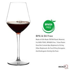 MICHLEY Unbreakable Stemmed Wine Glass 100% Tritan Plastic Dishwasher available Glassware 15 oz, Set of 2