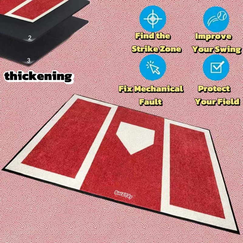 Baseball & Softball Hitting Mat - 6x4ft Anti-Slip Rubber Base,