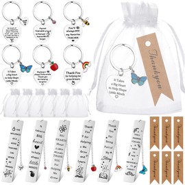 6 Set Teacher Appreciation Gifts Set- 6 PCS Thank You Teacher Metal Bookmarks and keyrings, Thank You Tag Card and Organza Bags for Men Women Teacher Leaving End of Term Retirement Birthday