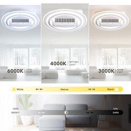 Bladeless Ceiling Fans with Lights, 20" Modern Flush Mount Ceiling Fan with Remote and Dimmable LED Lights, 6 Speed Fan Light for Bedroom Living Room (Round)