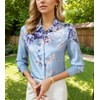 MAAYKOM Women's Printed Flowers Commercial Long Sleeved Casual Loose Lapel