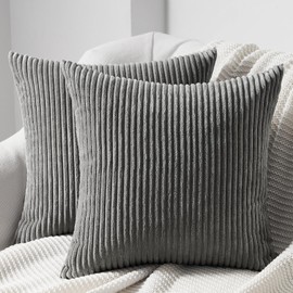 Topfinel Cushion Cover, 50 x 50 cm, Dark Grey Corduroy, Set of 2, Striped Pattern, Cushion Covers, Decorative Cushion Covers, Sofa Cushion, Couch Cushion, Decorative Cushion Covers, Living Room,