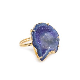 Dazzle Appeal Geode Quartz Crystal Ring, Gold Plated Adjustable Size for women, Adjustable, Gemstone, Agate, Blue