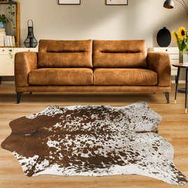 LYENDOS Cowhide Rug 4.6 x 5.2 Feet, Cow Hide Rug Durable No-Slip Backing, Faux Cowhide Rug Thickened Elastic, for Bedroom Living Room Home Office Western Decor