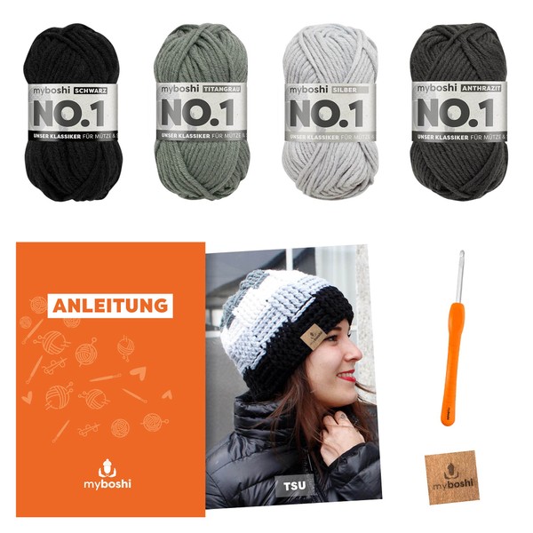 myboshi Tsu Bobble Hat Crochet Kit with No.1 Wool, Needle