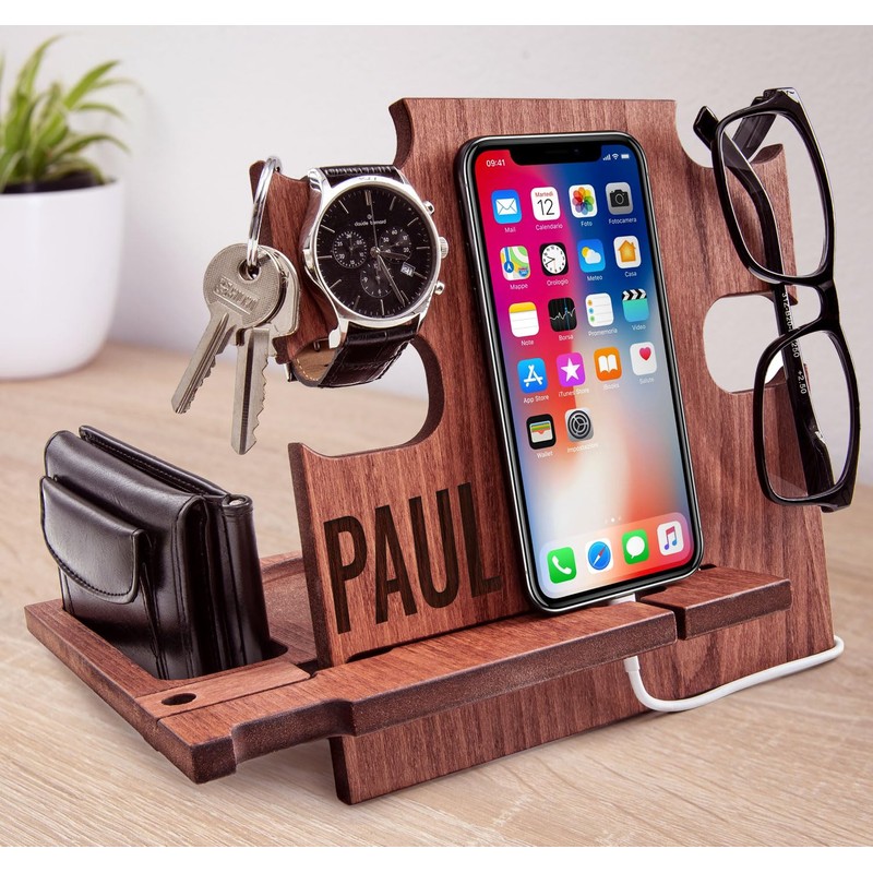 Docking Station Holz personalisiert – Männer Geschenk zum Geburtstag –