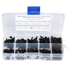 Lwuey Metric Screw Assortment Kit, 300pcs M2.5 Hex Socket Head Cap Machine Screws Nuts Washers with Case 12.9 Grade High Strength Alloy Steel Hexagonal Bolt Automotive Maintenance Repair Household