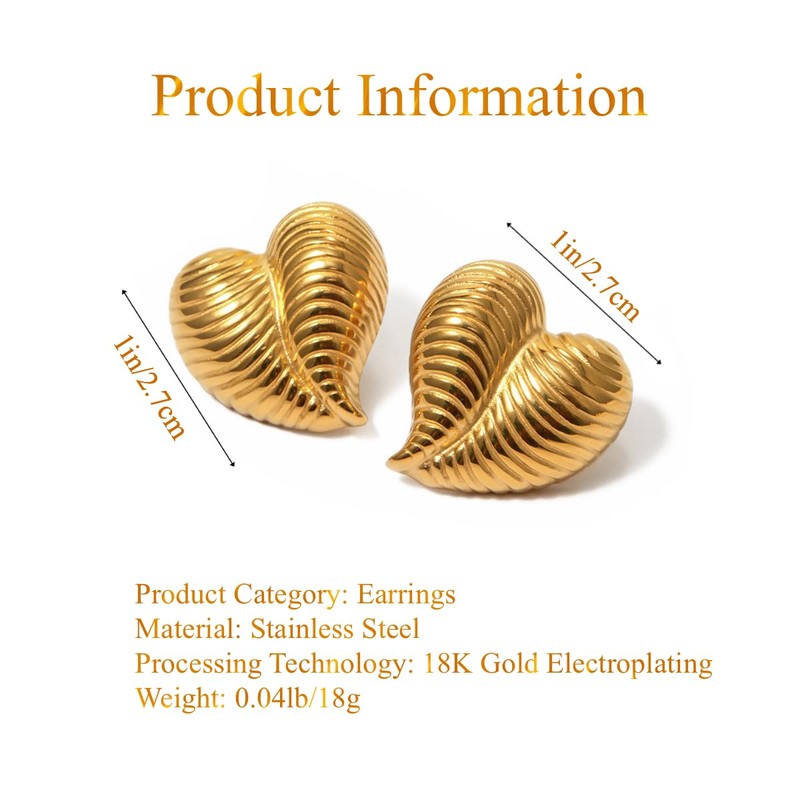 UniLogue Trendy Threaded Heart Fashionable Earrings 18K Gold Plated Stainless