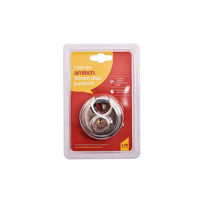 Amtech W4150 60mm Disc Padlock, Heavy Duty and Corrosion Resistant