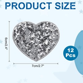 sourcing map 12 Pcs Heart Iron on Patches, 2.36 x 2.75 Inch Embroidery Sequin Patches for Clothing Repair Backpack Shoes Decoration, Silver