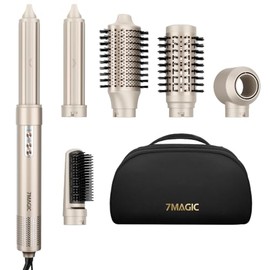 7MAGIC Cepillo Secador Moldeador 6 en 1 Iónico Alta Velocidad Oro | 110000 RPM,1200W,Motor Sin Escobillas,Rizadores Automáticos Coanda,Secado Rápido,Alisar,Rizar,Volumen,Todo Tipo Cabello