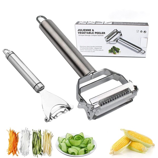 Vegetable Peeler,Julienne Peeler,Stainless Steel Multifunctional peeler,Double-Sided Blade Vegetable Julienne Cutter