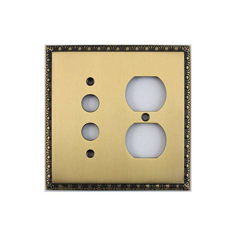 Egg & Dart Antique Brass Two Gang Combo Switch Plate