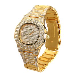HALUKAKAH Diamonds Gold Watch for Men, 18k Real Gold Plated Quartz Wristband 24cm Oval Dial, Free Giftbox