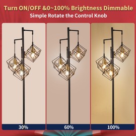 BEHIYA Dimmable Farmhouse Floor Lamp for Living Room, 3 Light Rustic Standing Tall Lamp, Modern Bright Floor Lamp, Industrial Standing Lamp for Bedroom, Tall Pole Lamps Office, 3 LED Bulbs Included.