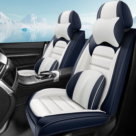 Cscevt 2 Seat Covers for Car Fit for Honda Accord Plug-in Hybrid 2014 Leather Seat Cover for Cars Breathable Waterproof Seat Protectors (Blue-White,Deluxe) Car Seat Cushions with Airbag