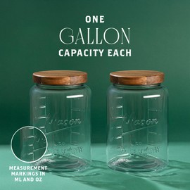 1 Gallon Glass Mason Jar with Airtight Wooden Lid, Wide Mouth Large Food Storage Container with Measurement Markings For Kitchen Pantry, Pickling, Cookies, Flour & Sugar - 2 Pack